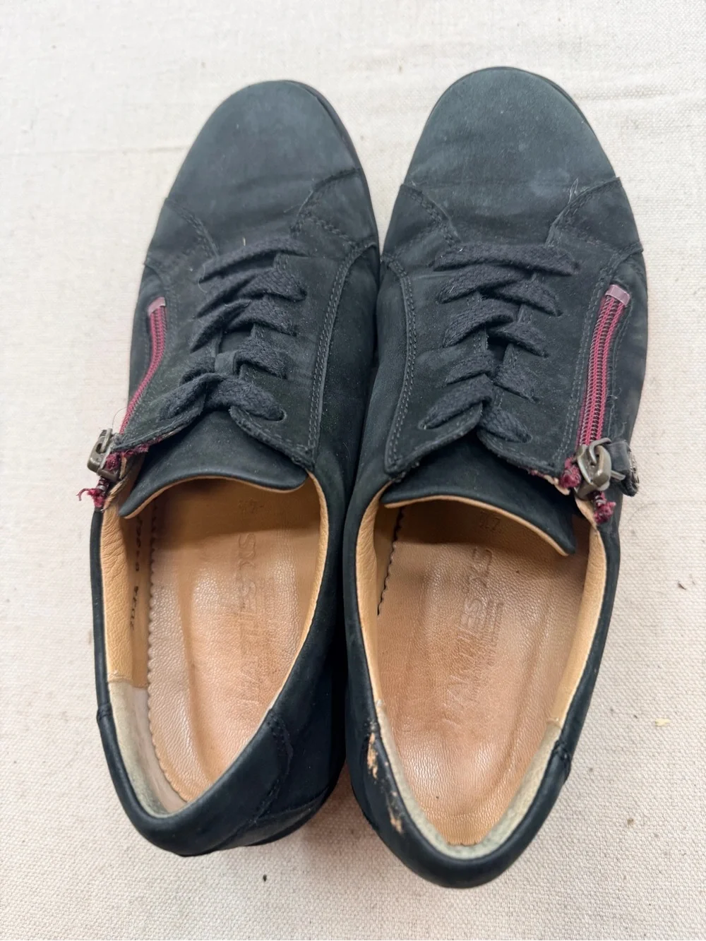 Hartjes Black Suede Casual Lace-Up Sneakers with Side Zip